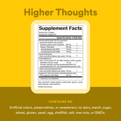 Natural Factors Higher Thoughts - Supports Cognitive & Cardiovascular Health* - Fish Oil, Fatty Acids, EPA, DHA & More - 90 Softgels Natural FactorsBuy Supplements Australia