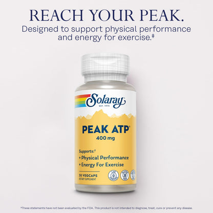 SOLARAY Peak ATP 400 mg - Physical Performance and Exercise Energy Supplements - Stim Free Pre Workout Pills - No Caffeine or Gluten - Lab Verified - 60-Day Guarantee - 30 Servings, 30 VegCaps SOLARAYBuy Supplements Australia