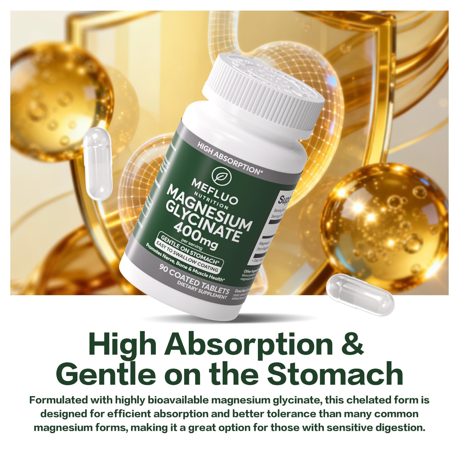 Magnesium Glycinate 400mg – High Absorption Magnesium Supplement for Muscle, Nerve & Sleep Support – Gentle on Stomach, Non-GMO, Vegan Capsules, 90 Count MefluoBuy Supplements Australia