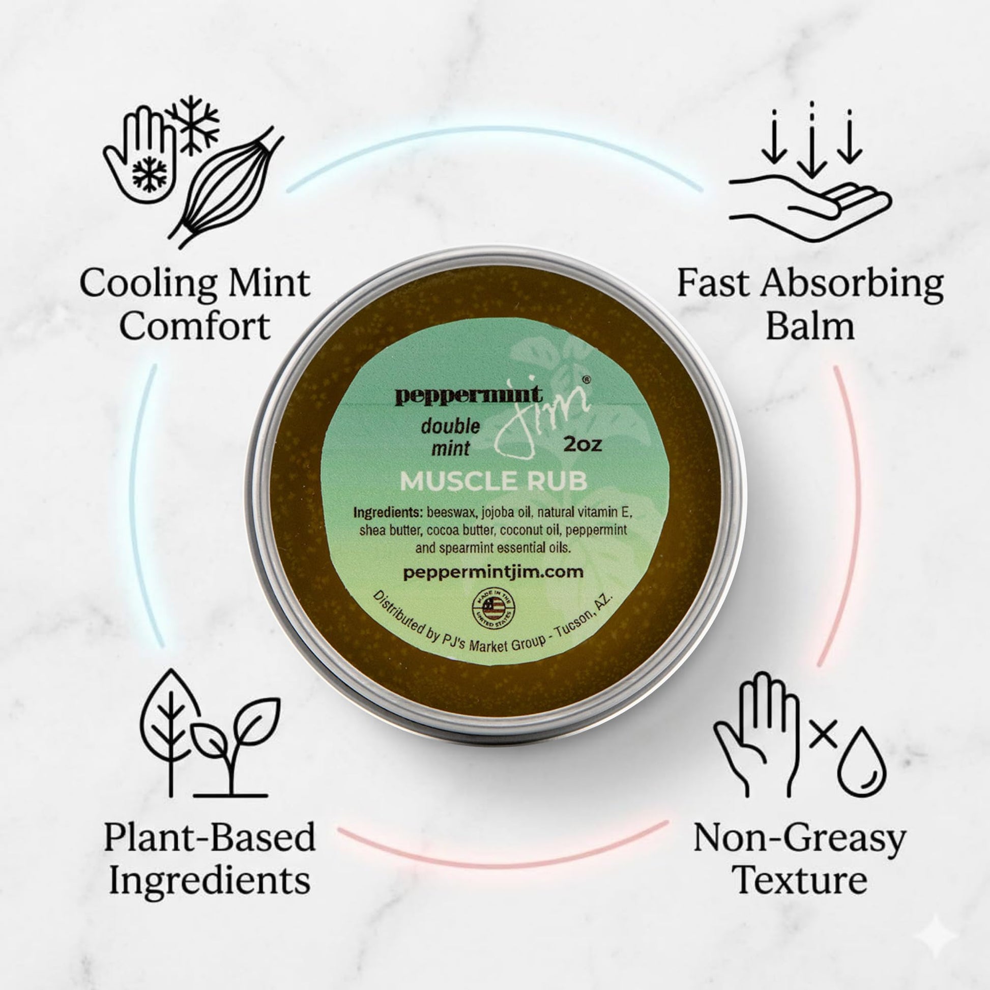 Peppermint Jim Double Mint Muscle Rub Balm 2oz, Fast Absorbing Cooling Relief Cream with Peppermint & Spearmint Oils, Non Greasy Soothing Balm for Sore Muscles, Back, Neck & Joints - Plant Based Peppermint JimBuy Supplements Australia