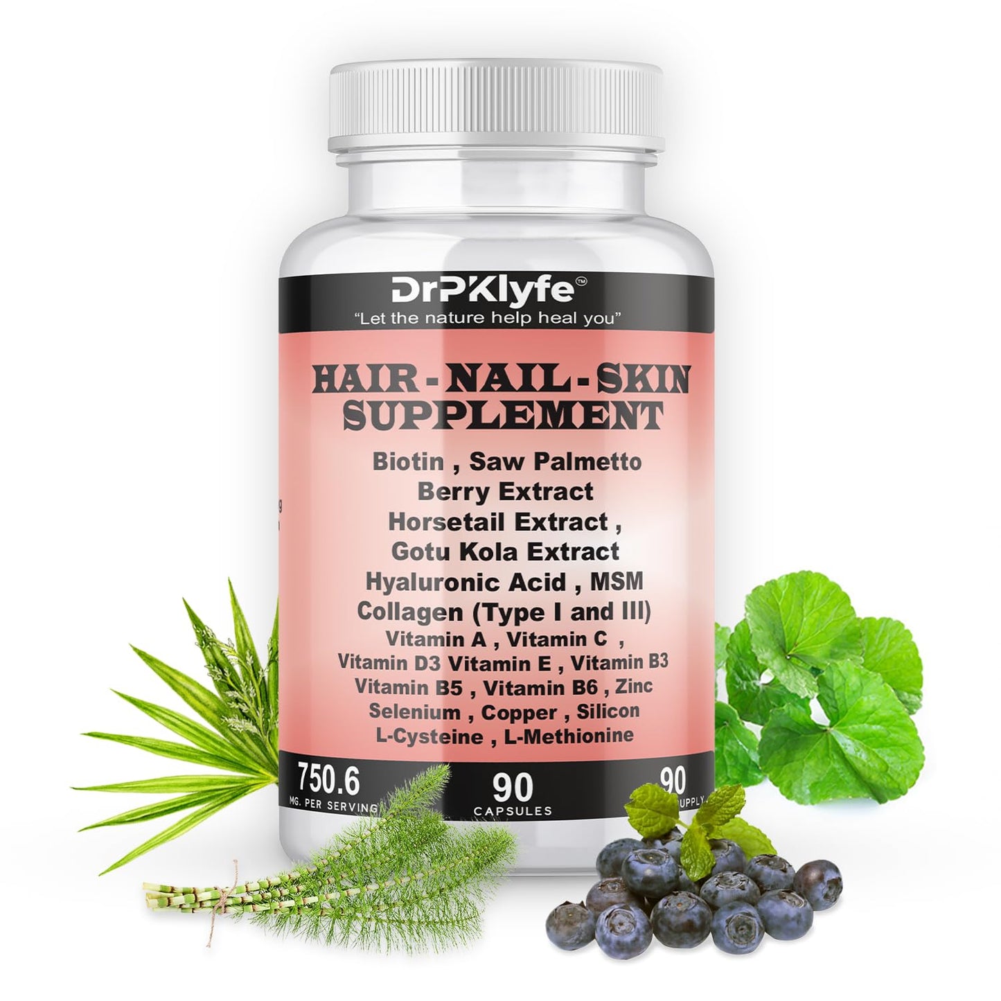 DrPKLyfe Hair, Nail and Skin Supplement Capsules:Biotin, Collagen, Collagen Peptides, Acid Hyaluronic, Biotin, Vitamin A, C, B5, B6 Saw Palmetto & More - 90 Capsules. DrPKLyfeBuy Supplements Australia
