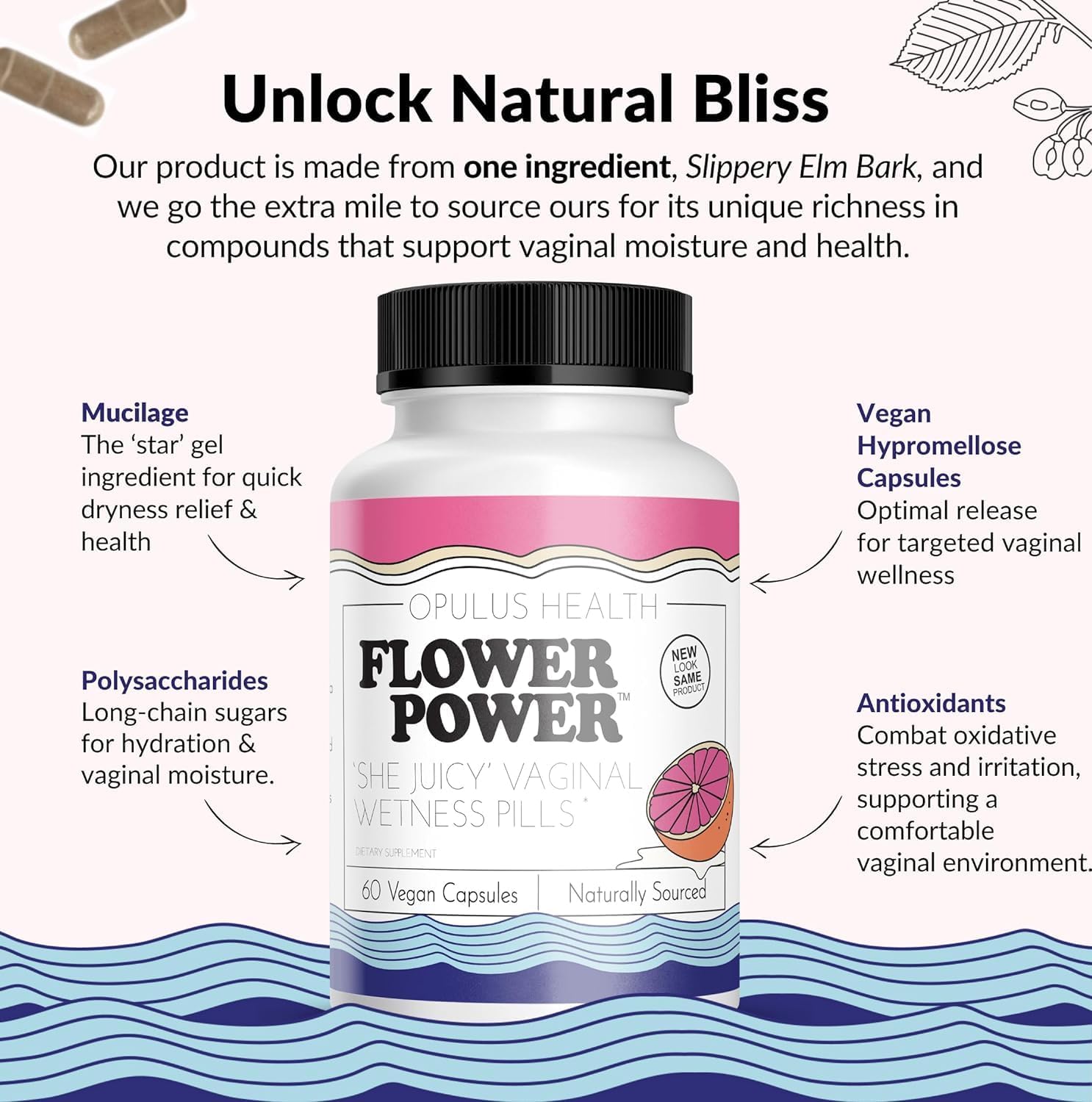 Flower Power ‘She Juicy’ Supplement for Vaginal Health | Slippery Elm Bark | Feminine Flower PowerBuy Supplements Australia