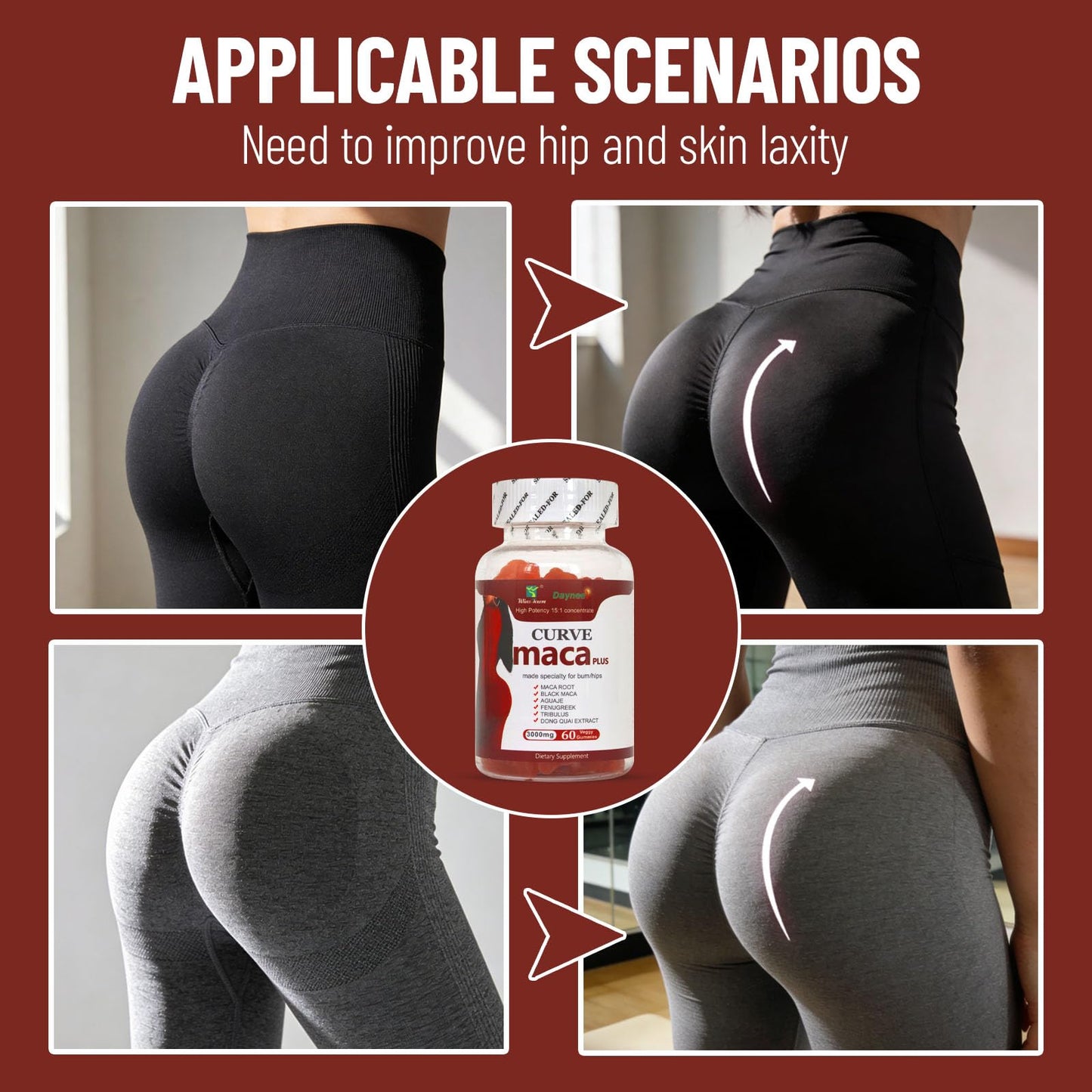 Wins Town Maca Plus Gummies 3000mg, Glute Boost Vitamins for Women, Supports Curves, Energy & Skin Health, Strawberry Flavor, Vegan, 60 Count Wins TownBuy Supplements Australia