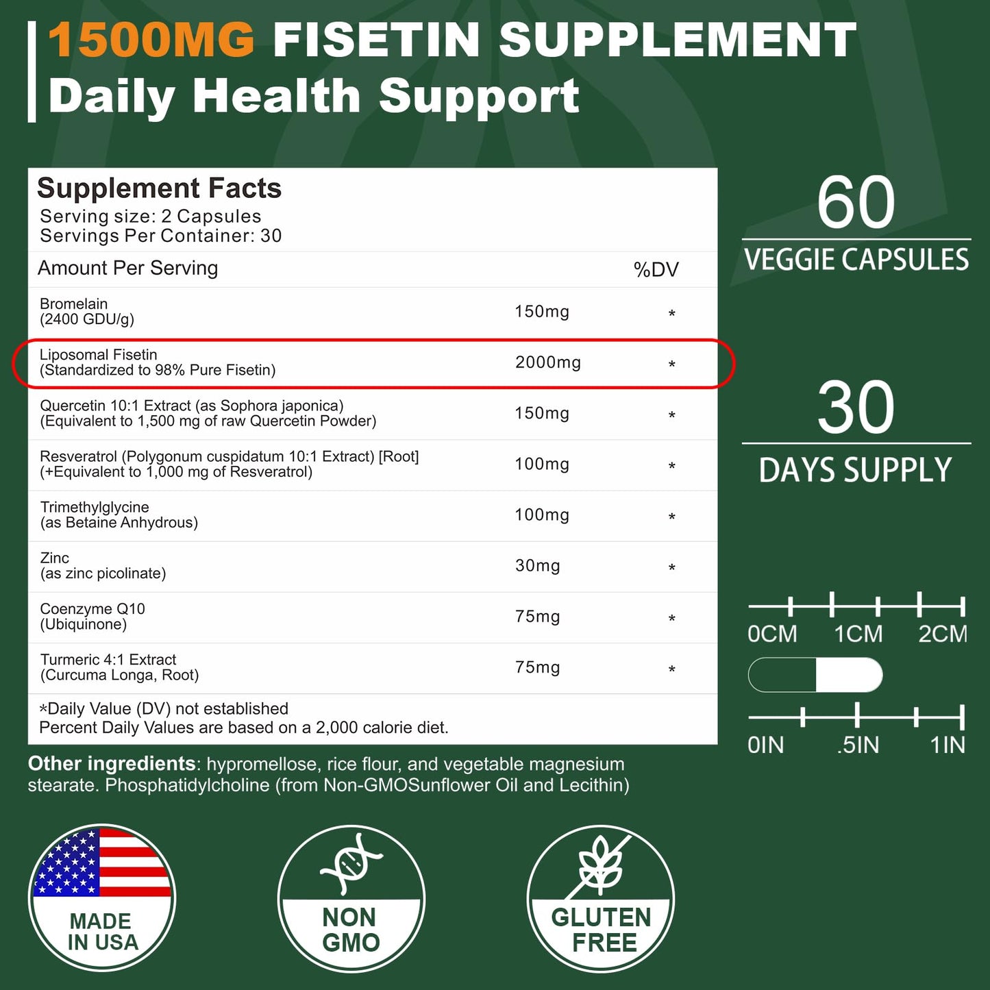 Liposomal Fisetin Supplement, 2000MG, 98% Pure Fisetin Polyphenols Antioxidants, with Quercetin, TMG and Resveratrol, for Healthy Aging, Cognitive Support, 120 Capsules NICMINBuy Supplements Australia