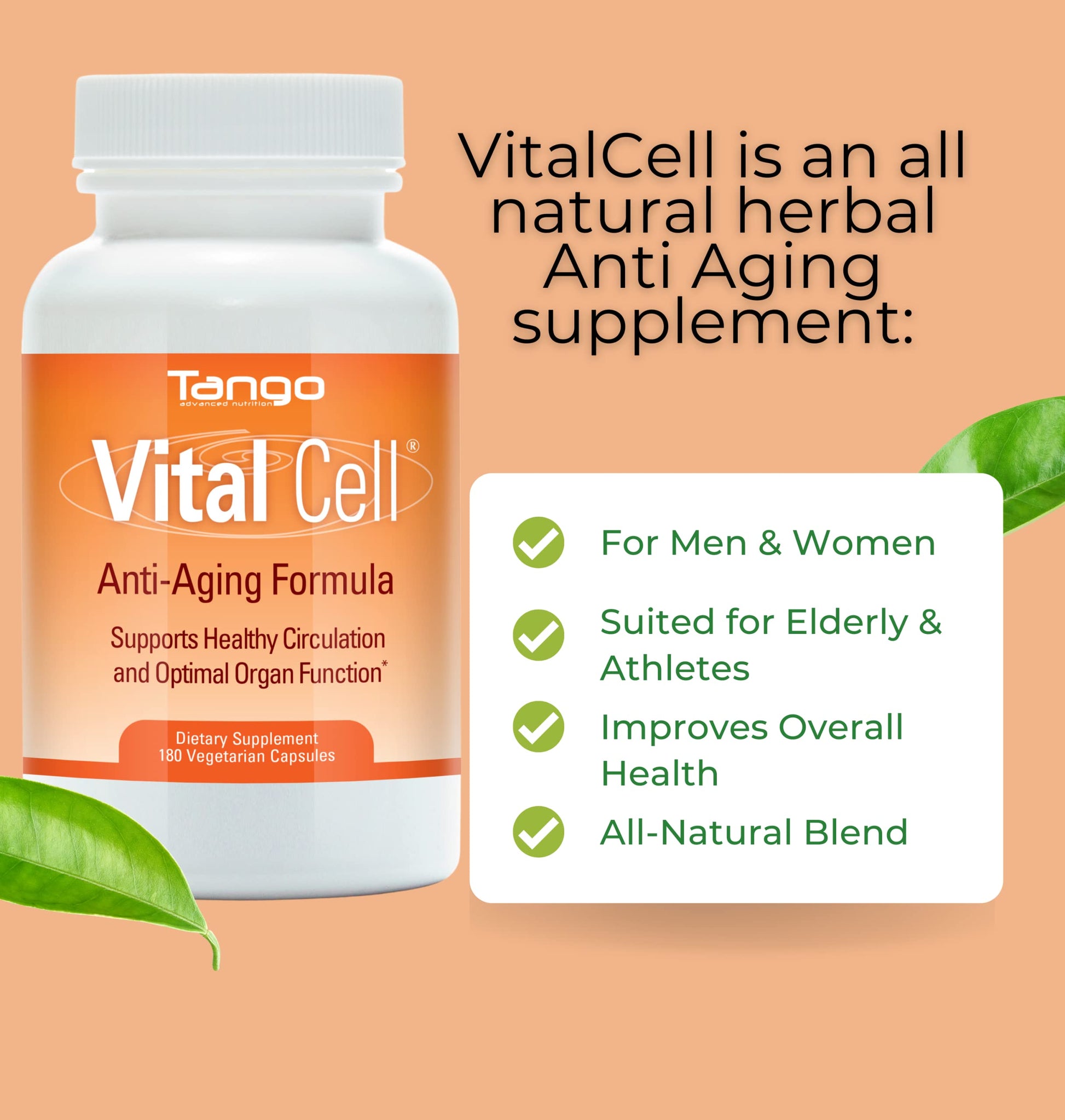 Vital Cell Natural Anti-Aging Supplement for Men and Women, Supporting Circulation and Healthy Organ Function (180 Vegetarian Capsules) TangoBuy Supplements Australia
