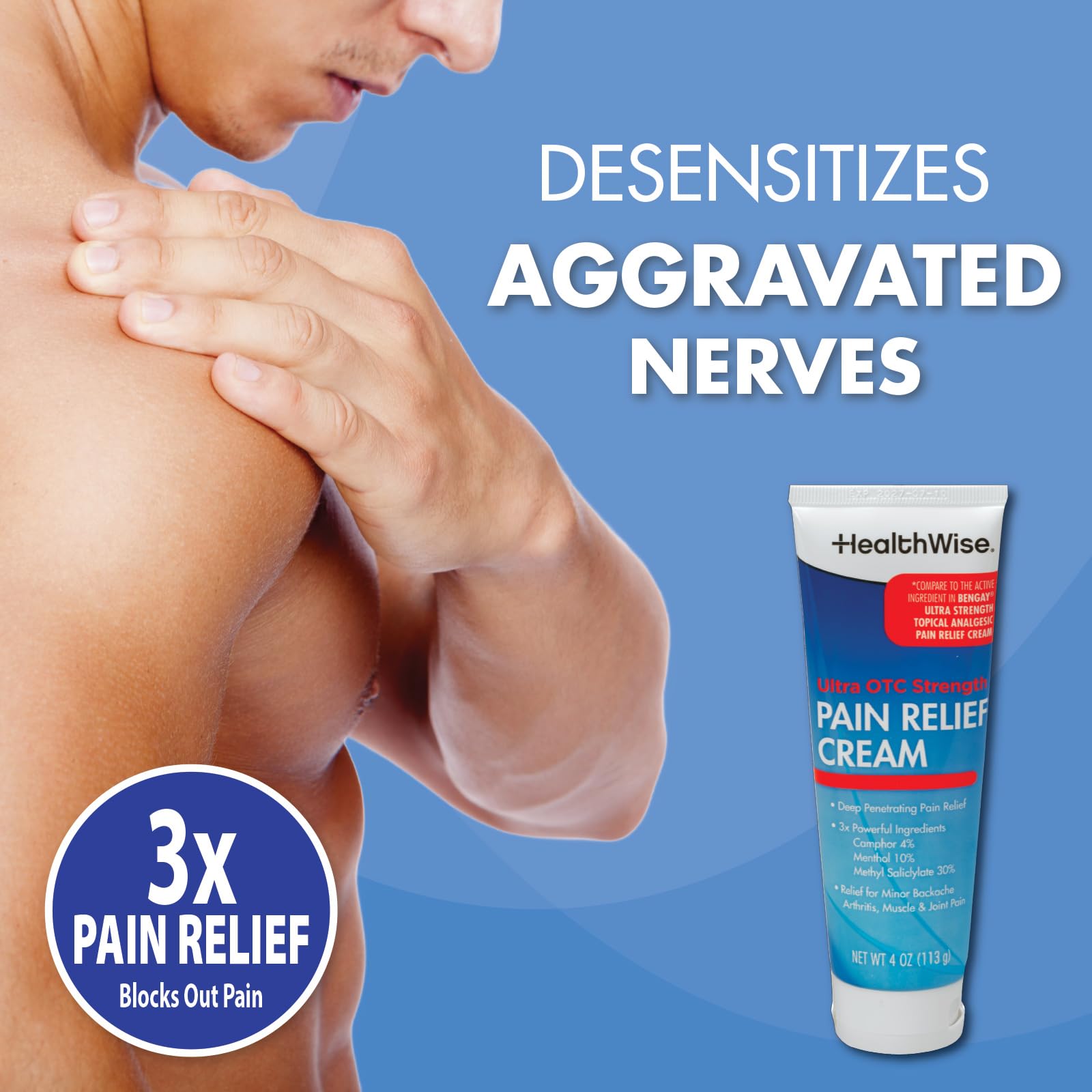 HealthWise Pain Relief Cream | Ultra OTC Strength | 4% Camphor + 10% Menthol + 30% Methly Saliclylate | Non-Greasy Formula | 4.0 Oz | Topical Analgesic HealthWiseBuy Supplements Australia