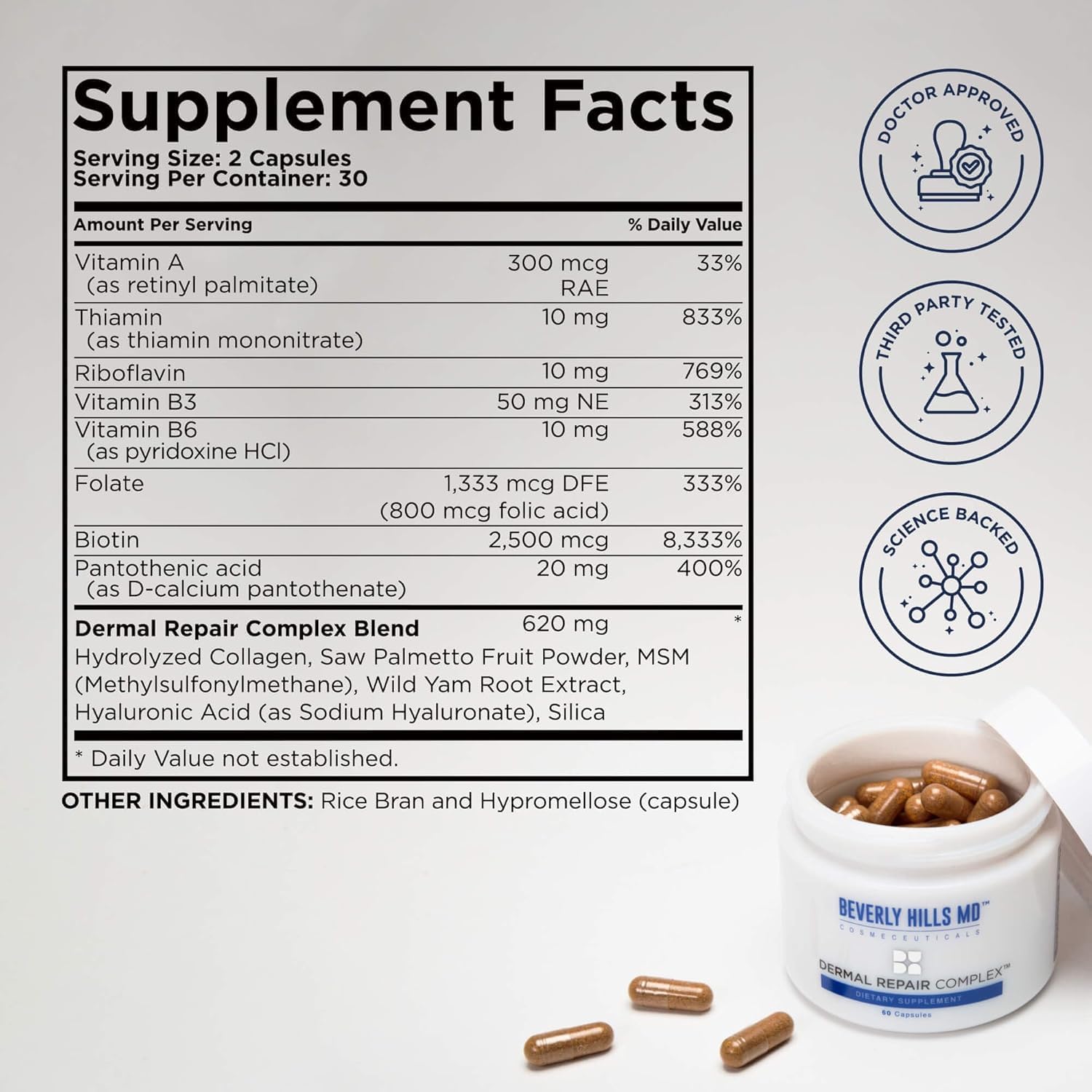 Beverly Hills MD Dermal Repair Anti-Aging Supplement - Hyaluronic Acid, Collagen, Vitamins for Smooth, Plump Skin (3) Beverly Hills MDBuy Supplements Australia