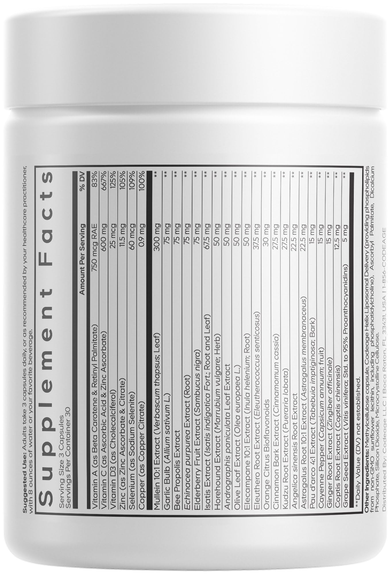 Codeage Liposomal Mullein Ultra Supplement - Mullein 10:1 Extract, Elderberry, Bee Propolis, Echinacea, Ginger Root, Andrographis, Kudzu, Vitamins, Elecampane, Eleuthero, Isatis, Non-GMO - 90 Capsules CodeageBuy Supplements Australia