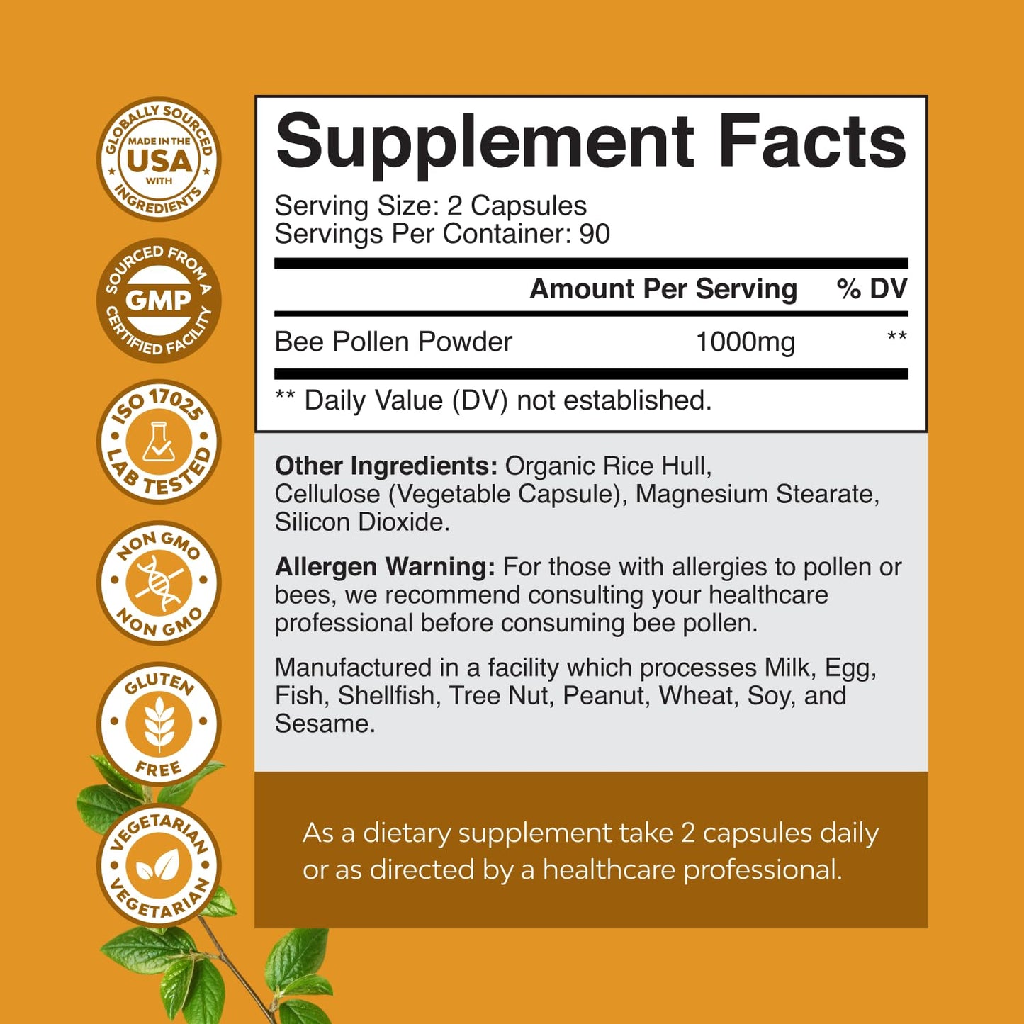 Bee Pollen Pills for Breast Growth 180 Ct - Bee Pollen Supplement 1000mg Serving with Naturally Occurring B Vitamins Minerals & Enzymes - Breast Support Supplement - Vegetarian Non-GMO & Gluten Free Natures CraftBuy Supplements Australia