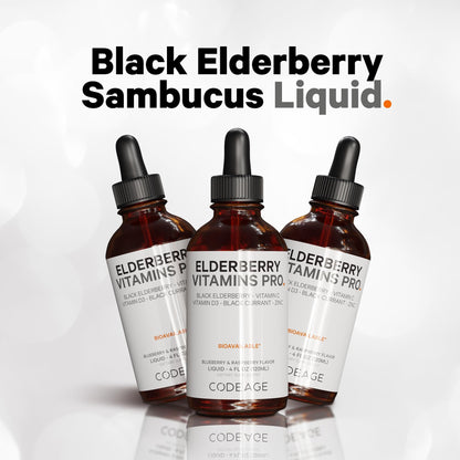 Codeage Elderberry Vitamins Pro - Organic Black Elderberry Liquid Drops - Vitamin C, D3, Zinc, Black Currant - 2-Month Supply - Black Sambucus Liquid - Supplement for Adults & Kids - 4 fl oz CodeageBuy Supplements Australia