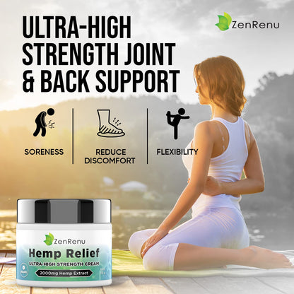 Hemp Cream Maximum Strength - Menthol Rub with Hemp Oil, Arnica, Lavender, Aloe Vera, Kava Kava, & Camphor - Natural Hemp Muscle Rub Cream for Skin, Muscles & Joints - ZenRenu, 4 oz ZenrenuBuy Supplements Australia