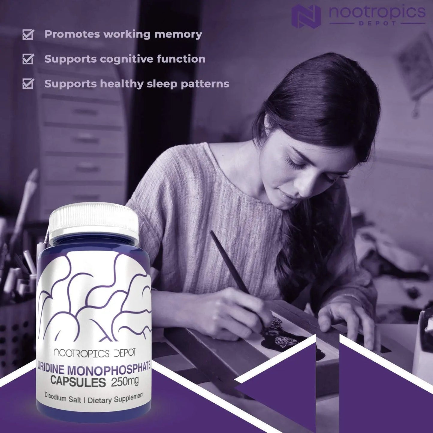 Nootropics Depot Uridine Monophosphate Capsules | Disodium Salt (60 Count) Cognitive Enhancer* | Nootropic | Choline Precursor Nootropics DepotBuy Supplements Australia