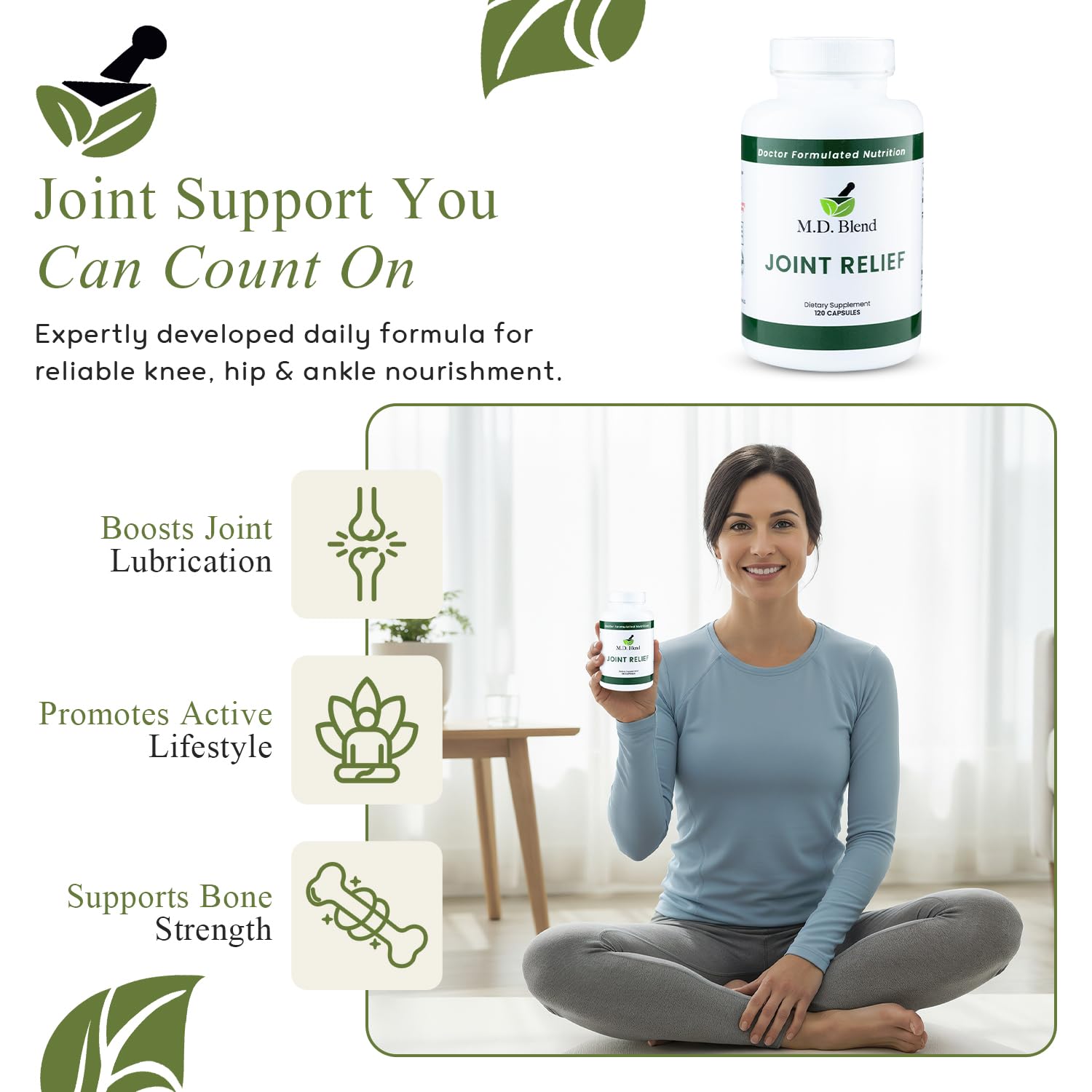 M.D. Blend Wellness Bundle with joint health supplement (120 capsules) & lightweight face hydrating hyaluronic acid serum (30 ml) featuring an airless pump, daily wellness skincare + joint support duo M.D. BlendBuy Supplements Australia