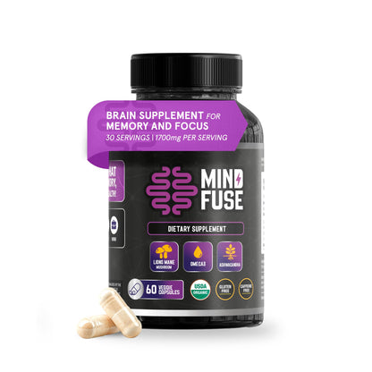 Nootropic Memory Booster Supplement for Adults - Lion’s Mane Capsules with Omega-3, Ashwagandha & L-Theanine for Focus & Memory - Gluten-Free 60 Capsules Mind FuseBuy Supplements Australia
