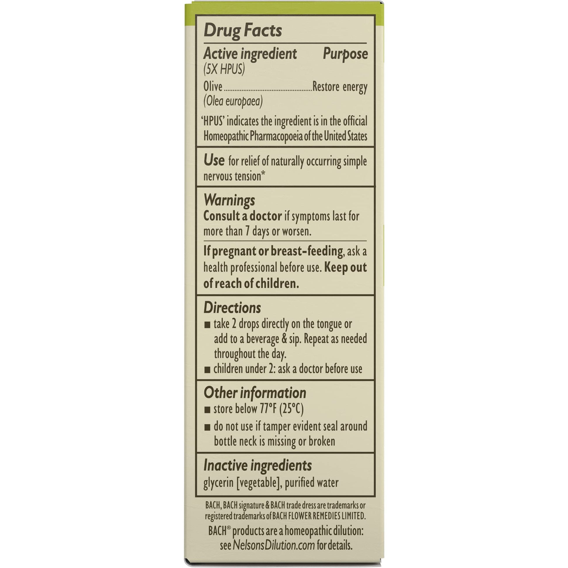 Bach Original Flower Remedies, Olive for Energy (Non-Alcohol Formula), Natural Homeopathic Flower BachBuy Supplements Australia