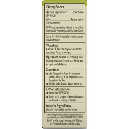 Bach Original Flower Remedies, Olive for Energy (Non-Alcohol Formula), Natural Homeopathic Flower BachBuy Supplements Australia