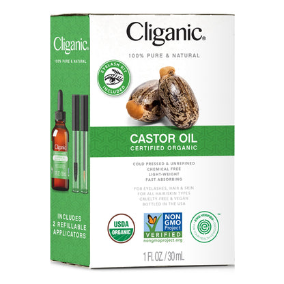 Cliganic Organic Castor Oil, 100% Pure (1oz with Eyelash Kit) - For Eyelashes, Eyebrows, Hair & Skin CliganicBuy Supplements Australia