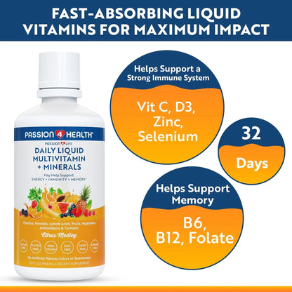 Passion 4 Life Mega Liquid Multivitamins, Trace Minerals, Amino Acids, Turmeric for Adults, Men, Women, Teens, Kids Passion 4 LifeBuy Supplements Australia