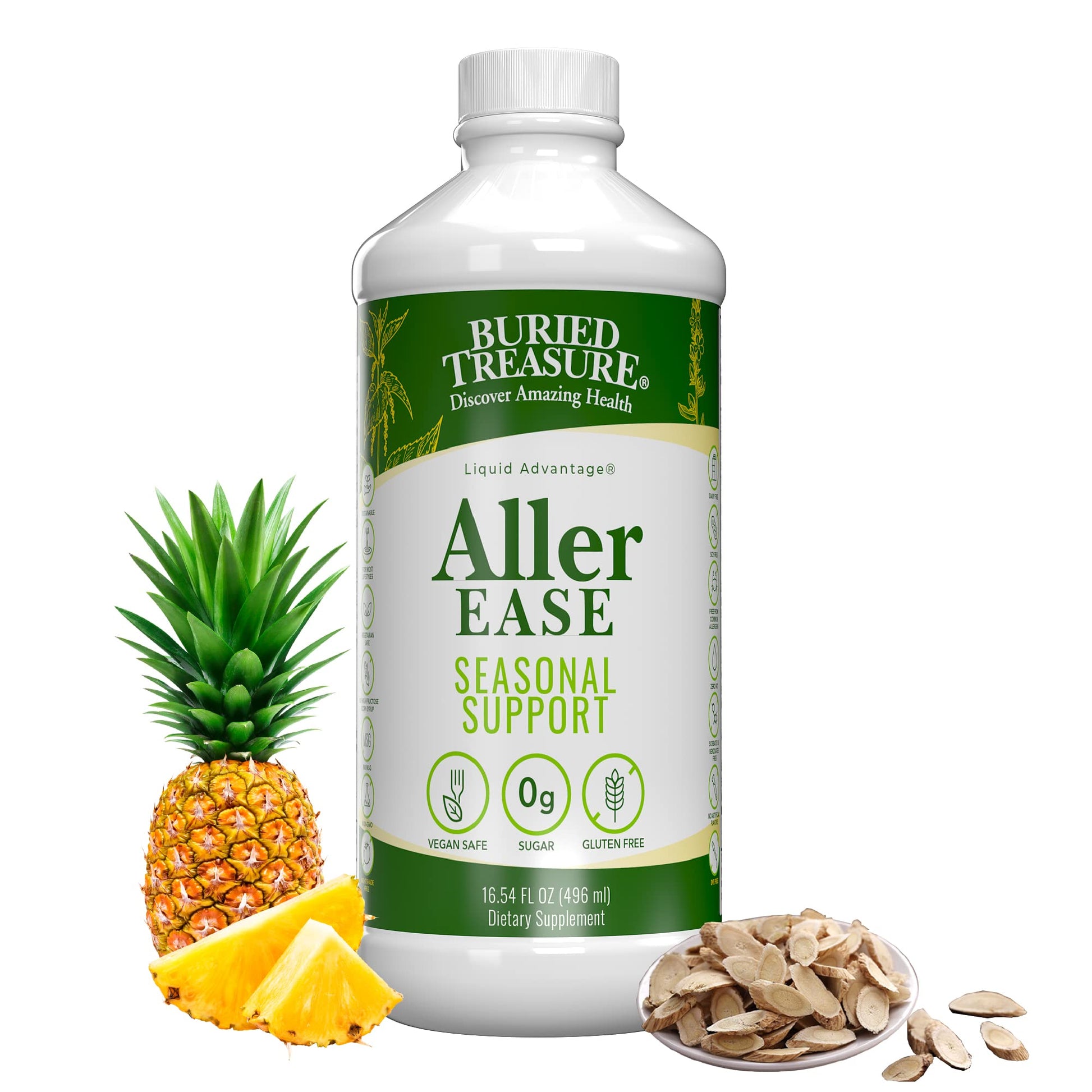 Buried Treasures Aller Ease - 16 fl oz. Liquid Supplement w/ Quercetin, Bromelain, Mullein, Supports Immune, Sinus Comfort, Non-Drowsy Herbal Formula Buried TreasureBuy Supplements Australia