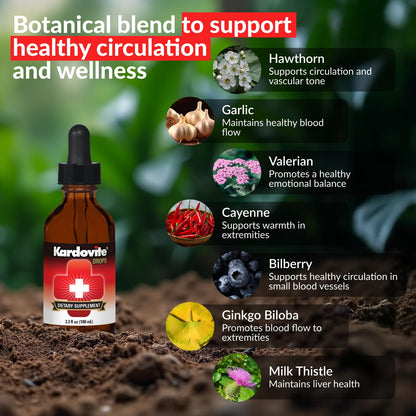 Kardovite Herbal Circulation Support Drops 100ml | Supports Circulatory Wellness with Hawthorn, Garlic, Ginkgo, Cayenne, Milk Thistle, Bilberry & Valerian | Supports Vitality & Daily Wellness KardoviteBuy Supplements Australia