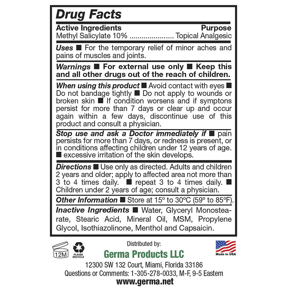 Germa Liniment Udder Plus. Natural Topical Analgesic Ointment. Relief for Pain and Aches in Joints and Back. With Chile Extract. 6 oz GermaBuy Supplements Australia