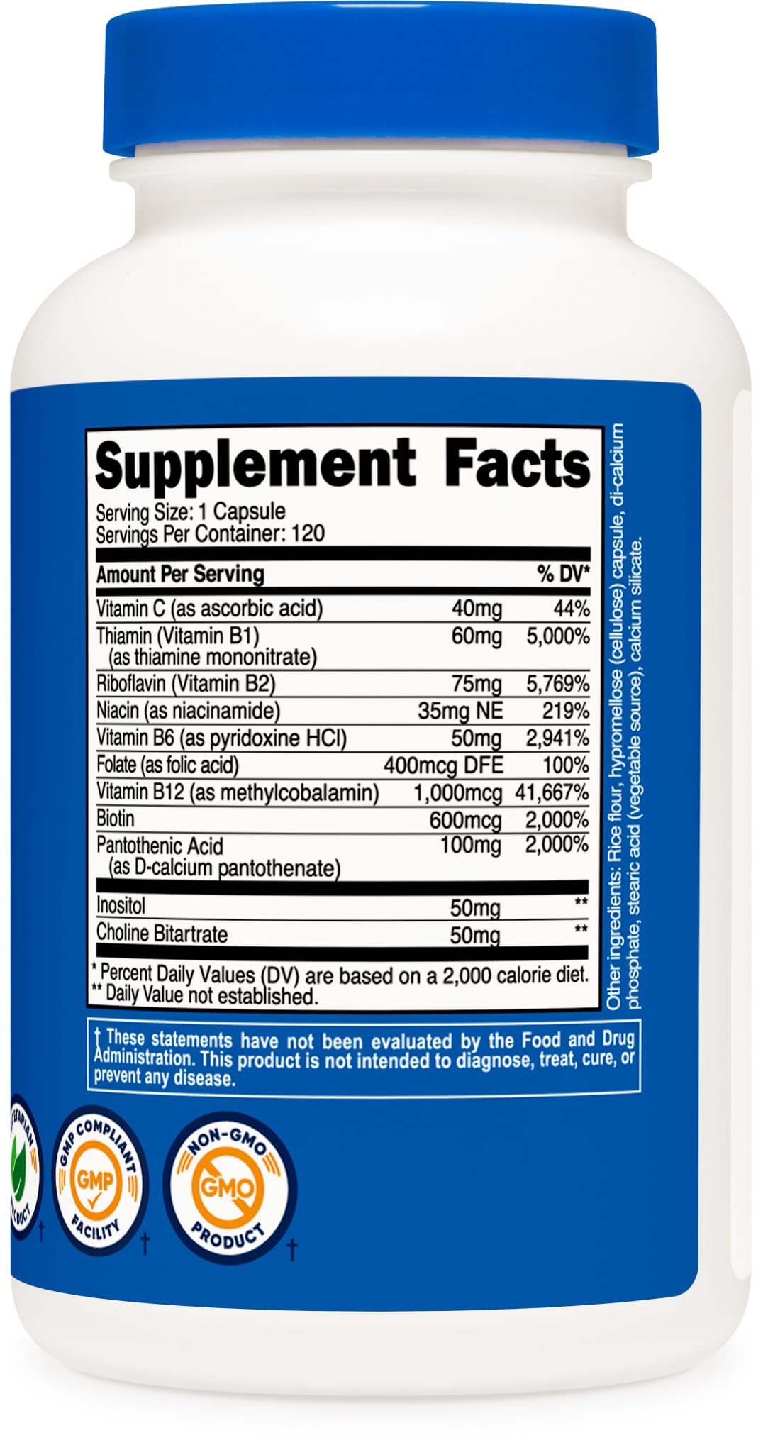 Nutricost High Potency Vitamin B Complex 460mg, 120 Capsules - with Vitamin C - Energy NutricostBuy Supplements Australia