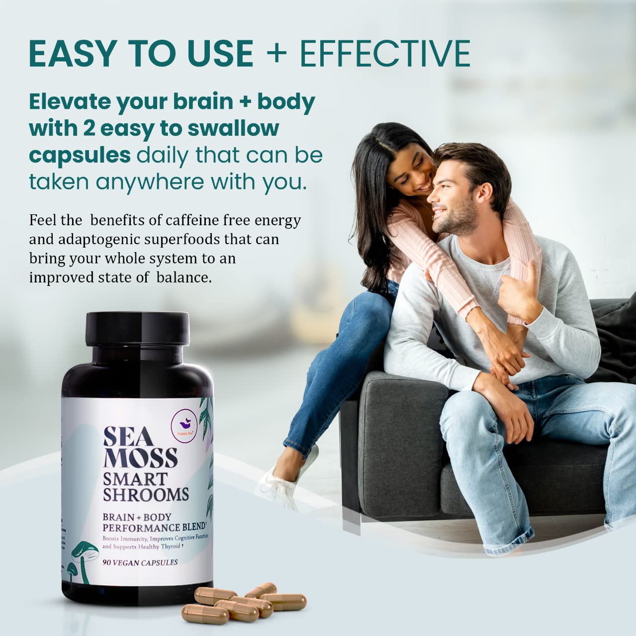 HAPPY FOX Irish Sea Moss Capsules & Mushroom Complex - Organic Seamoss with Adaptogens for Brain Health, 1500mg, 90 Vegan Capsules, Organic Mushroom Supplement HAPPY FOXBuy Supplements Australia
