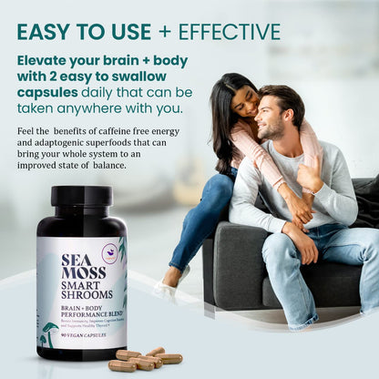 HAPPY FOX Irish Sea Moss Capsules & Mushroom Complex - Organic Seamoss with Adaptogens for Brain Health, 1500mg, 90 Vegan Capsules, Organic Mushroom Supplement HAPPY FOXBuy Supplements Australia
