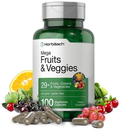 Horbäach Mega Fruits and Veggies Supplement | 100 Capsules | Vegetarian, Non-GMO and Gluten Free HorbäachBuy Supplements Australia