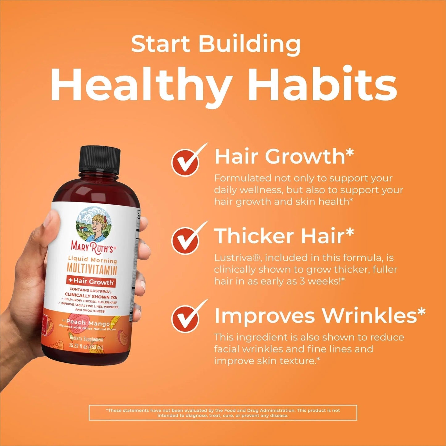 MaryRuth's MaryRuth's Liquid Morning Multivitamin +Hair Growth (Peach Mango, 15.22oz) & Iron Liquid (Berry) | Clean Label Project Verified® | MARYRUTH'SBuy Supplements Australia
