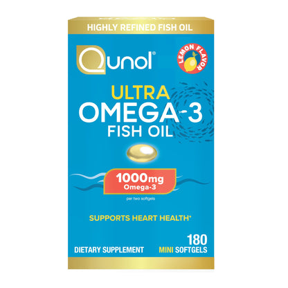 Qunol Fish Oil Omega 3 Mini Softgels, 1000mg Omega 3 EPA + DHA, Ultra Pure Supplements, Heart Health Support, Lemon Flavor