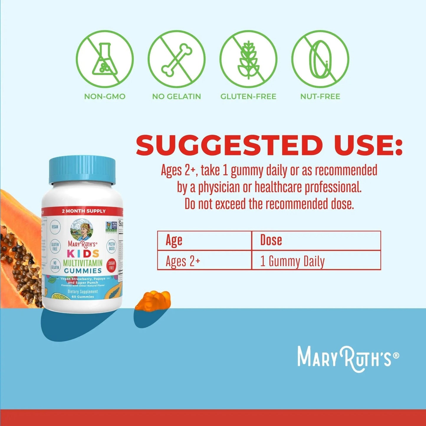 MaryRuth Organics Multivitamin and Probiotic Gummies (Strawberry) for Kids | Clean Label Project Verified® | Vitamins for Gut Health MARYRUTH'S