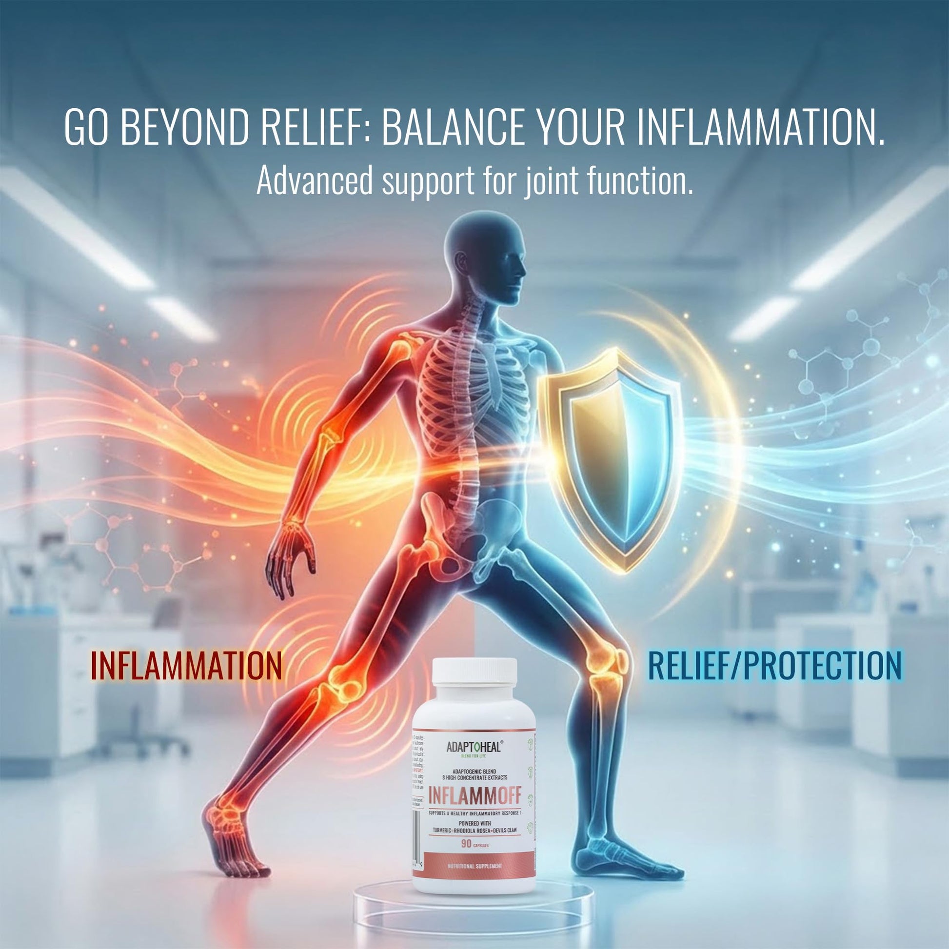 ADAPTOHEAL Inflammoff - Adaptogenic Supplement Designed to Support Joint, Muscle and Tissue Inflammation Naturally, 8 Highly Concentrated extracts with Turmeric and Rhodiola rosea (90 Capsules) ADAPTOHEALBuy Supplements Australia