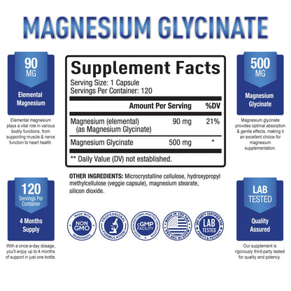 Purely Optimal Magnesium Glycinate 500mg – Sleep Support & Stress Relief – Gentle, High Absorption Magnesium Supplement for Muscle Relaxation, Calm & Nerve Support – 120 Capsules Purely OptimalBuy Supplements Australia