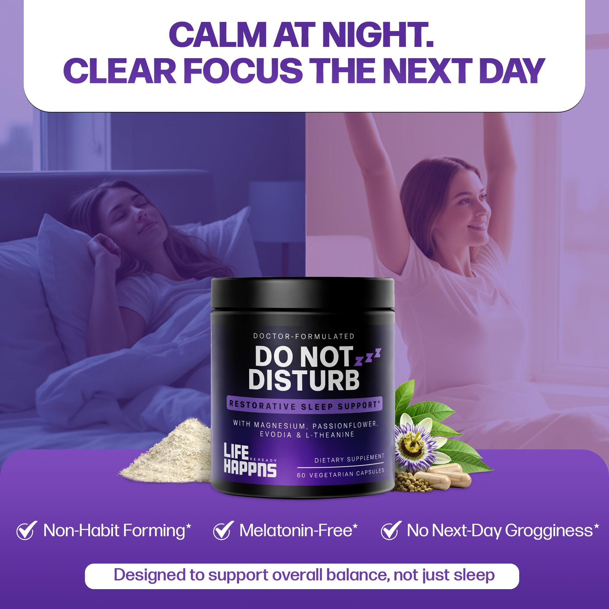 Doctor Formulated Triple Magnesium for Sleep, Calm & Relaxation with Chelated Magnesium Glycinate, L-Theanine, Passionflower & Evodia – Non-Habit, No Melatonin Magnesium Sleep Aid Support Supplement LIFE HAPPNS BE READYBuy Supplements Australia