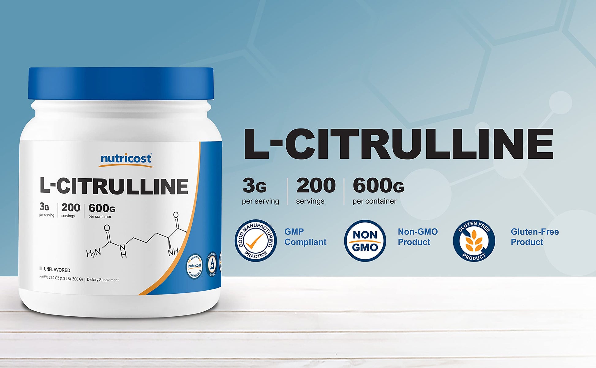 Nutricost Pure L-Citrulline (Base) Powder (600 Grams) NutricostBuy Supplements Australia