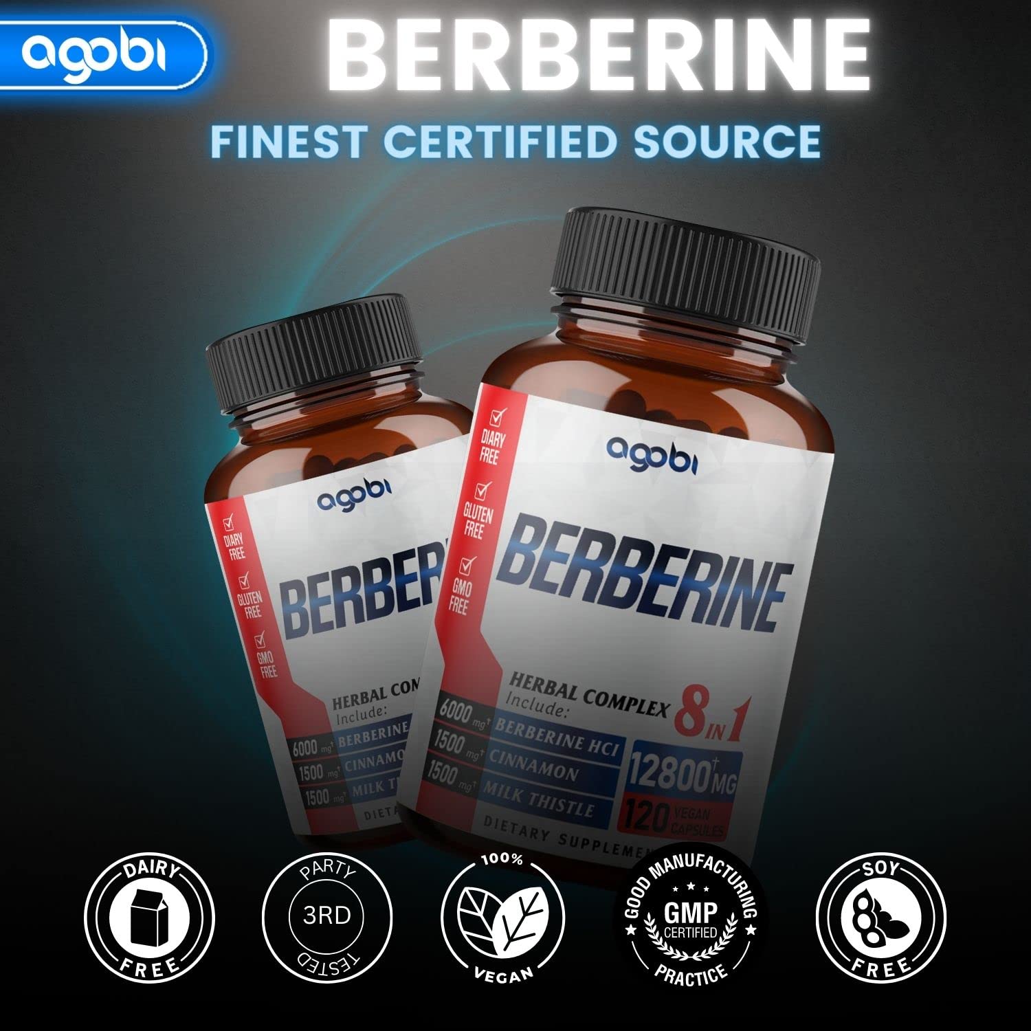120 Capsules - Berberine Supplement 12800mg with Ceylon, Milk Thistle, Turmeric agobiBuy Supplements Australia