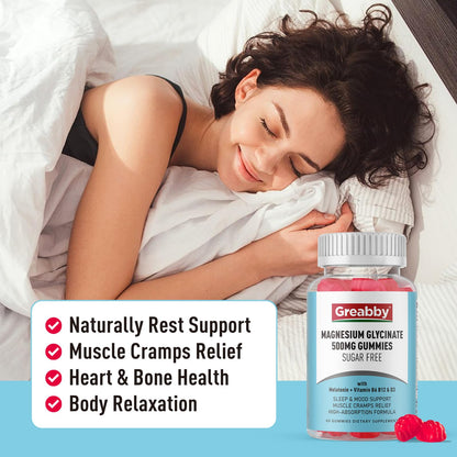Greabby Magnesium Glycinate Gummies 500mg for Adults Sleep Support, Chewable Magnesium Gummies for Women & Men
