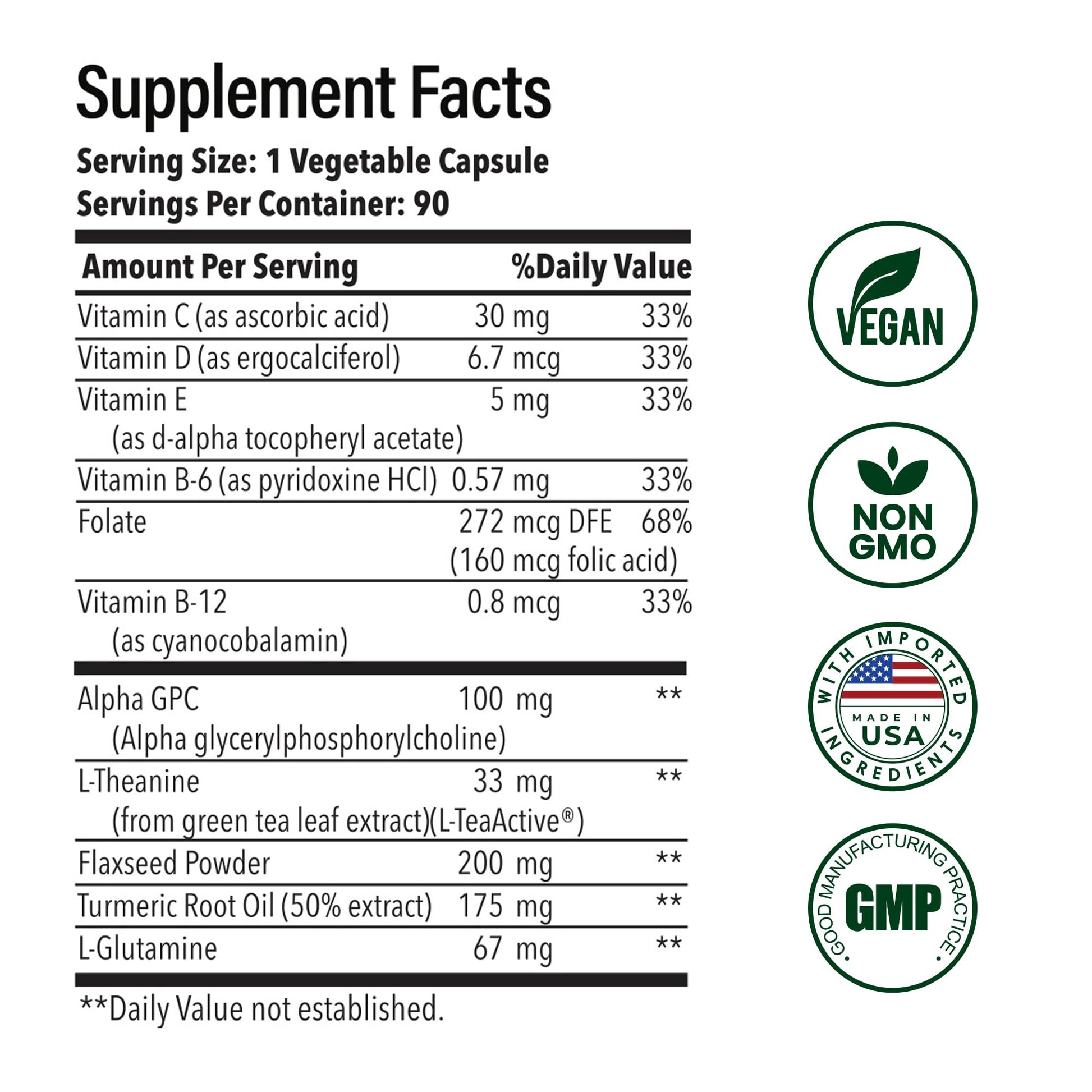 Advanced Brain Health Supplement with Alpha GPC, L-Theanine, L-Glutamine for Memory and Focus - 90 Capsules NutrifyMDBuy Supplements Australia