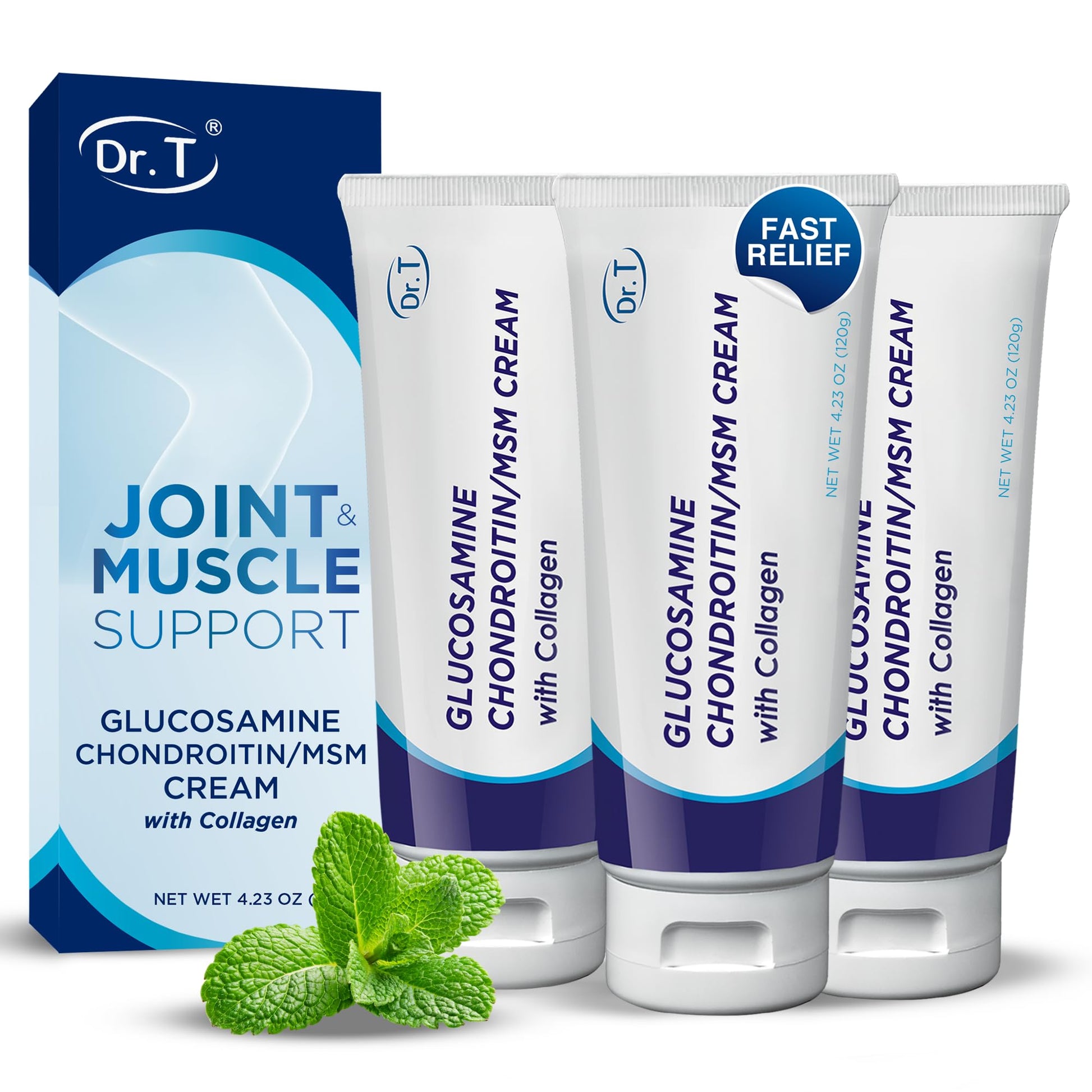 Dr. T Glucosamine Chondroitin Cream - Premium Formula with MSM and Collagen for Joint and Muscle Discomfort - Maintains Joint Strength, Flexibility & Muscle Mobility - 4.23 oz / 120g (3 Pack) Dr. TBuy Supplements Australia