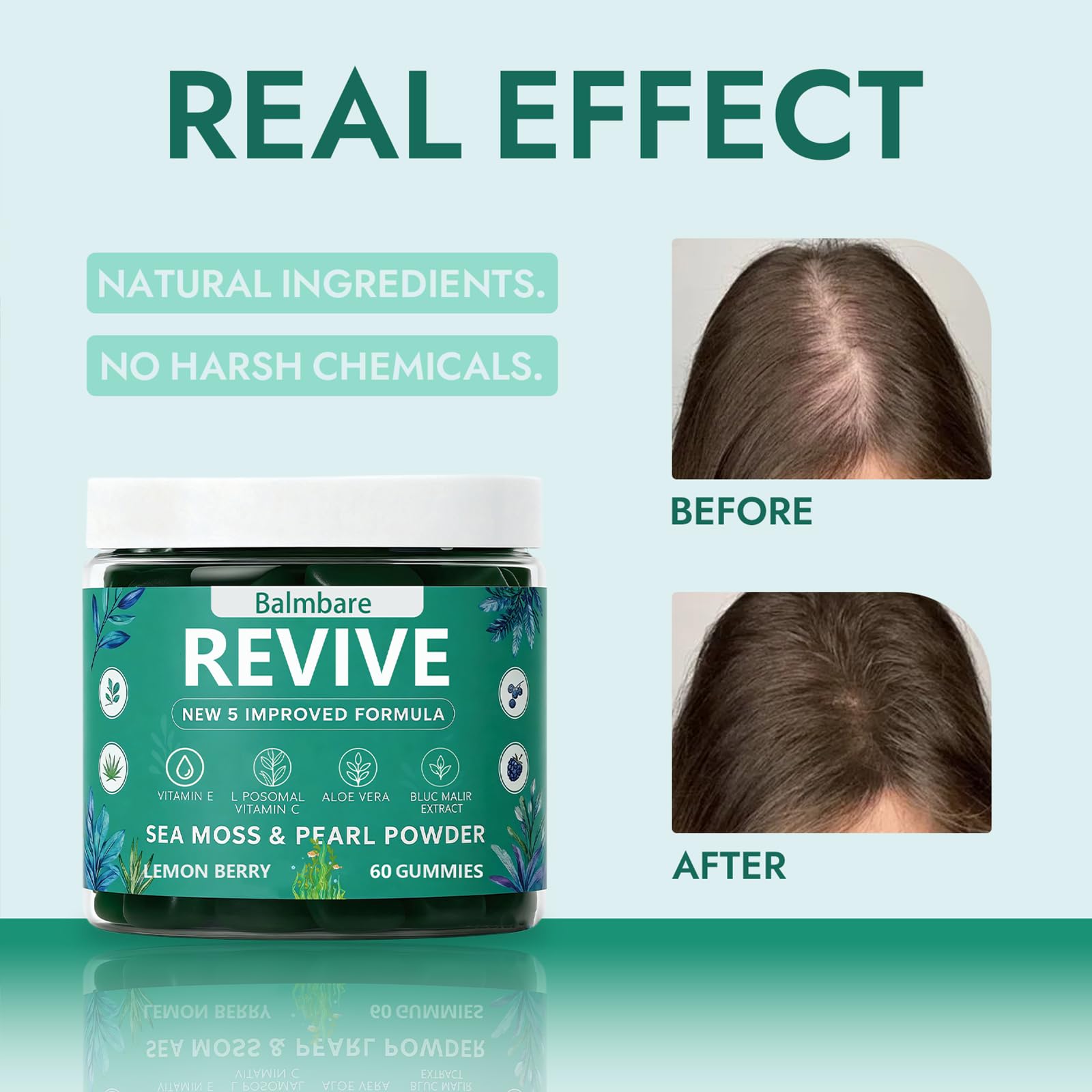 Balmbare Revive Gummies for Hair Loss, with Organic Irish Sea Moss Pearl Powder, Vitamins C & E, Aloe Vera - Supports Healthy Hair, Skin & Nails Growth (1pcs) ReviveNerveBuy Supplements Australia