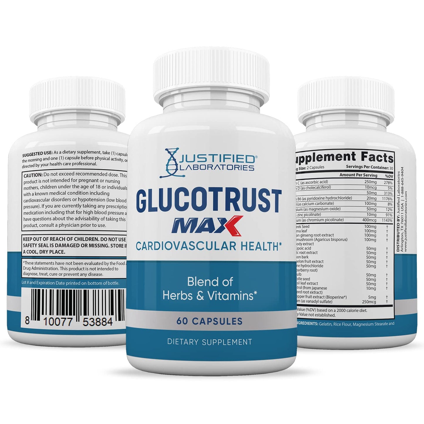 Justified Laboratories (5 Pack) Glucotrust Max 1295MG Formula Supplement Pills 300 cap Justified LaboratoriesBuy Supplements Australia