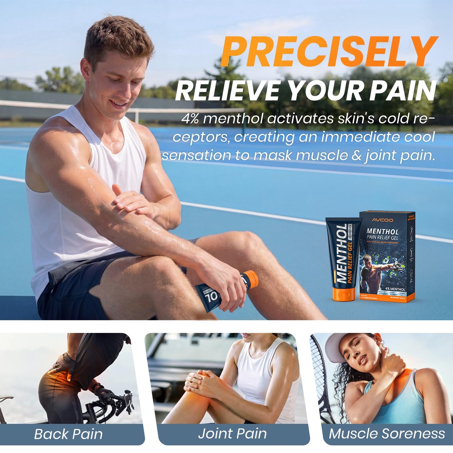 AVCOO 4% Menthol Pain Relief Gel, Cooling Sensation for Arthritis, Knees, Joint, Sore Muscle, Neck, Shoulder and Lower Back Pain Relief, Grease-Free Gel, 2 Packs (3 OZ Per Pack) AVCOOBuy Supplements Australia