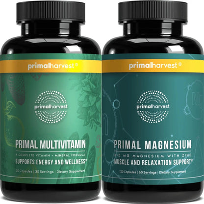 Primal Harvest Multivitamin & Magnesium Supplements for Women and Men Multi Vitamin Capsules and Magnesium Glycinate Pills Bundle Primal Harvest