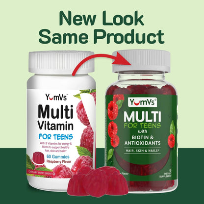 YumVs Teen Multivitamin Gummies with Biotin and Antioxidants - Raspberry Flavor - Hair Skin Nails Support - Kosher Teenager Vitamins YUM-V'SBuy Supplements Australia
