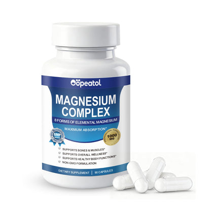 8 in 1 Magnesium Complex Capsules 1000mg for Women and Men - Highly Absorbable Magnesium Supplement Supports Muscle Relaxation Sleep & Energy | NSF Certified, GMP, Gluten Free, Vegan - Maple Wellness Supplements