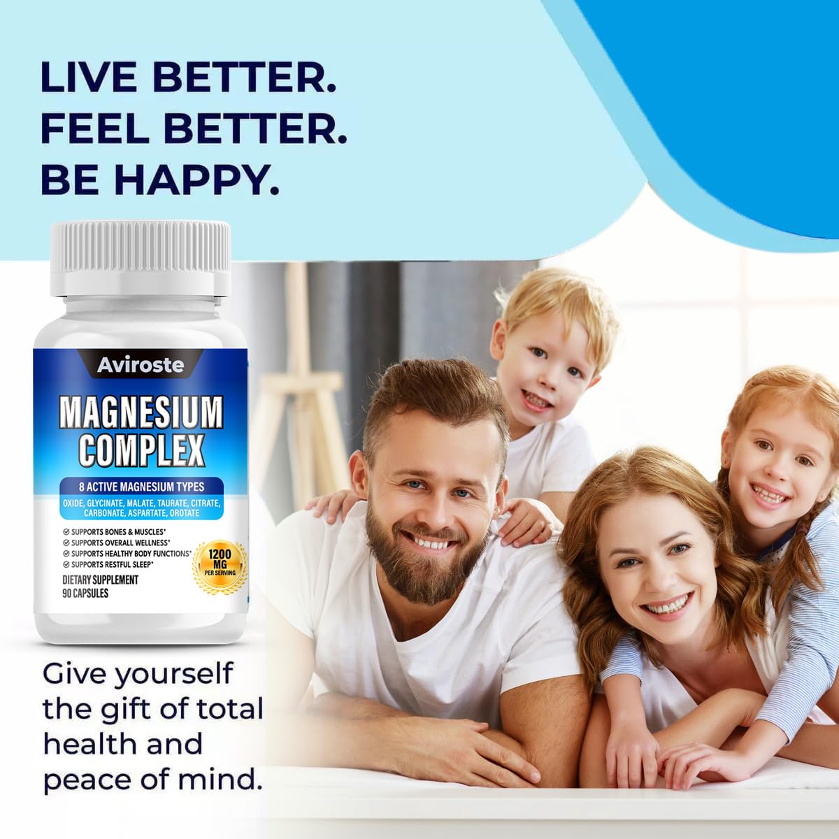 8 in 1 Magnesium Complex Supplement - 8 Elemental 1000mg - Magnesium Glycinate, Citrate, Malate, Taurate - High Absorption,for Muscle, Nerve & Sleep Support - 90 Capsules - Maple Wellness Supplements