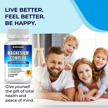 8 in 1 Magnesium Complex Supplement - 8 Elemental 1000mg - Magnesium Glycinate, Citrate, Malate, Taurate - High Absorption,for Muscle, Nerve & Sleep Support - 90 Capsules - Maple Wellness Supplements