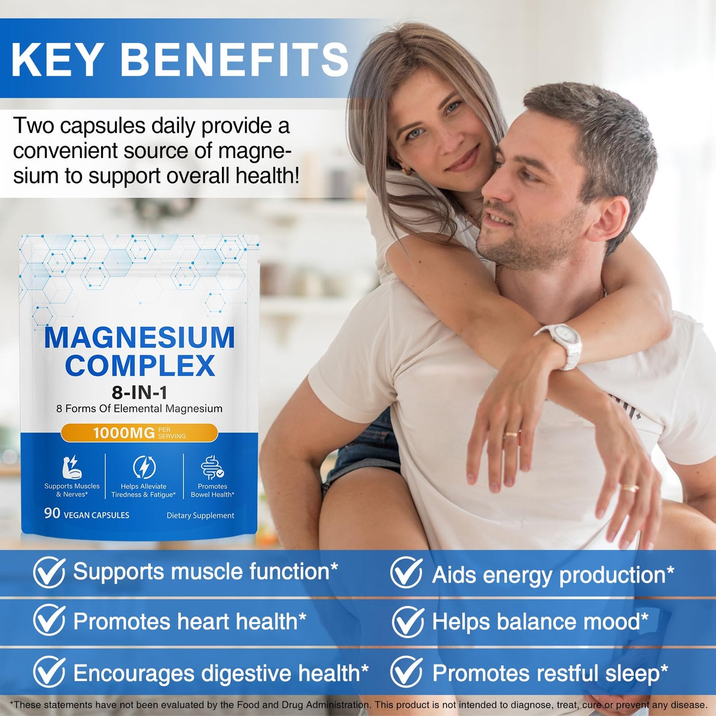 8-in-1 Magnesium Complex Supplement 90 Count, Magnesium Complex Capsules with Magnesium Glycinate, Citrate, Malate, Taurate, Easy Absorption for Sleep, Muscle Relaxation, Nerve & Heart Health, Energy - Maple Wellness Supplements
