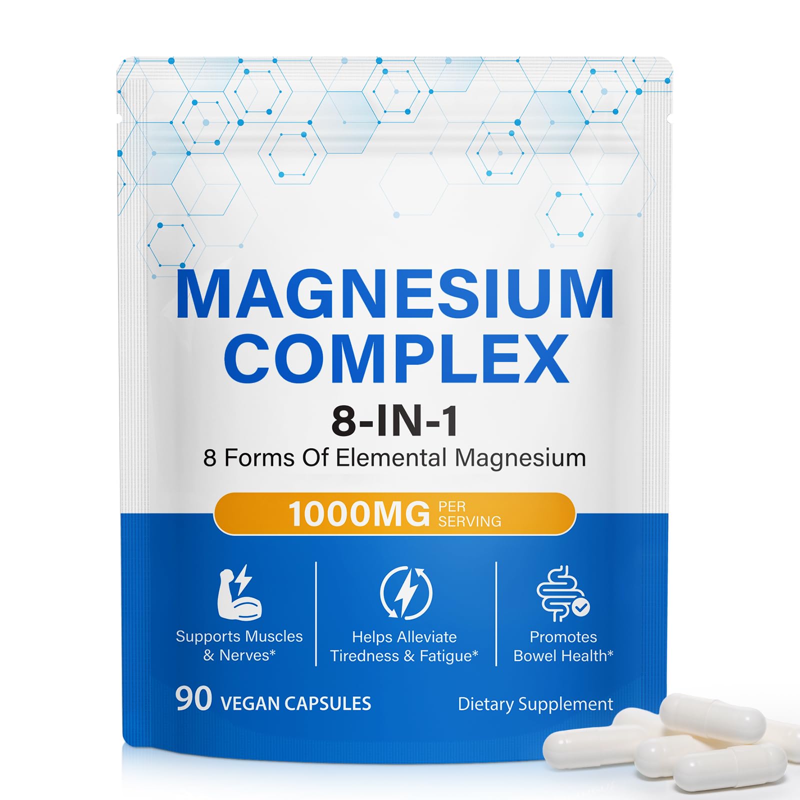 8-in-1 Magnesium Complex Supplement 90 Count, Magnesium Complex Capsules with Magnesium Glycinate, Citrate, Malate, Taurate, Easy Absorption for Sleep, Muscle Relaxation, Nerve & Heart Health, Energy - Maple Wellness Supplements